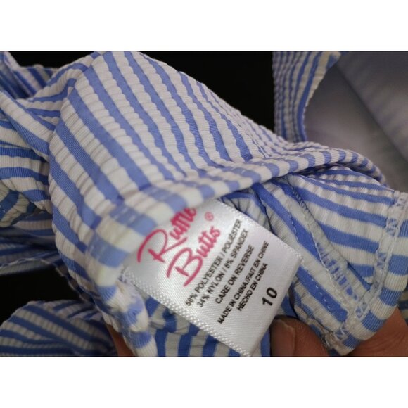 Ruffle Butts Tween Girl Striped Blue & White Ruffle Bikini Set For Girls Size 10 - Picture 3 of 10